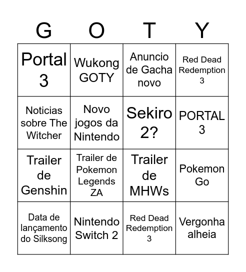 TGA 2024 Bingo Card