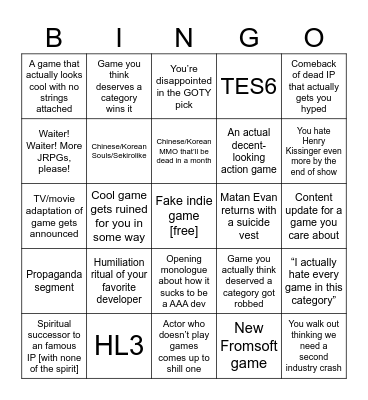 TAL’s Gamawards Bingo Card