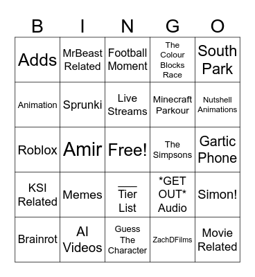 YT Shorts Bingo Card