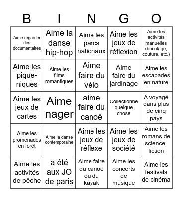 Bingo Humain Bingo Card