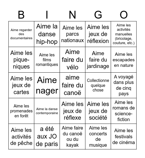 Bingo Humain Bingo Card