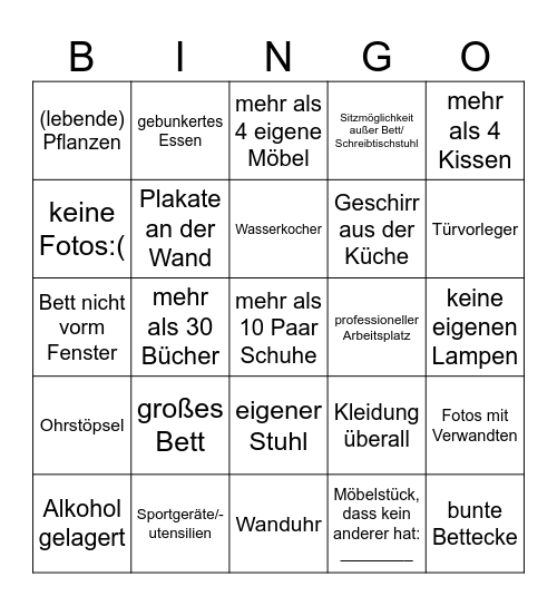 Tour de Chambre Bingo Card