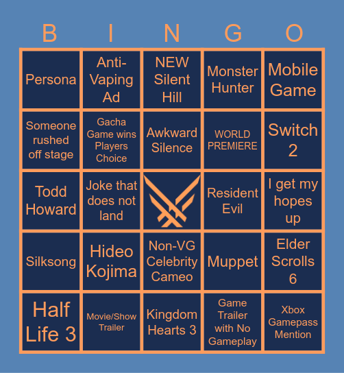2024 Game Awards Bingo Card