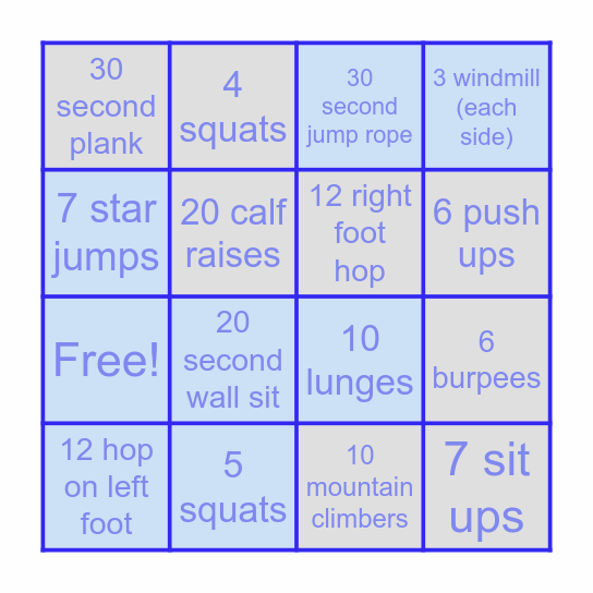 Fitness Bingo! Bingo Card