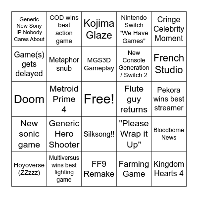 TGA2024 Bingo Card