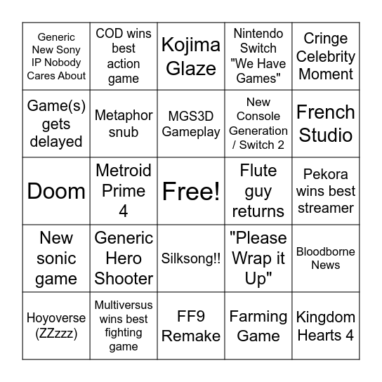 TGA2024 Bingo Card