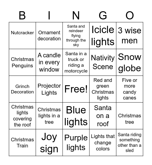 Christmas Lights Bingo Card