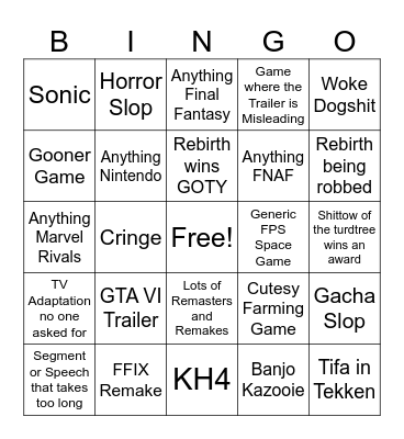 Game Awards 2024 Bingo Card