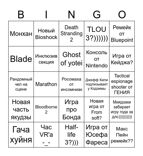 TGA 2024 Bingo Card