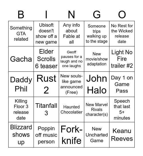 Untitled Bingo Card