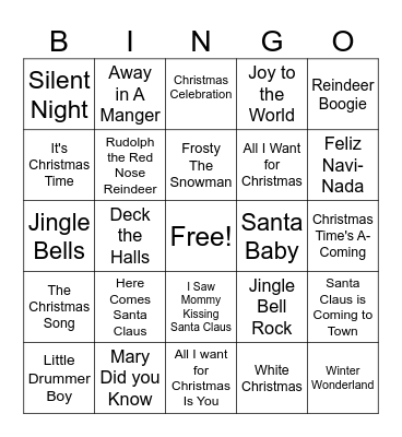 Christmas Songs Bingo Card