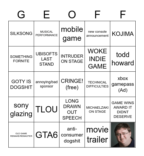 TGA Bingo Card