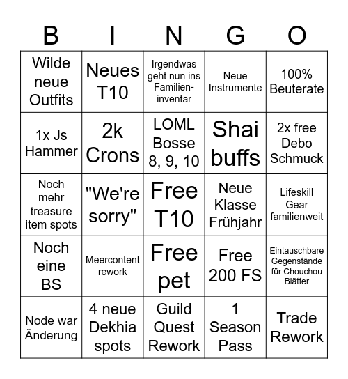 Calpheon Ball 2024 Bingo Card