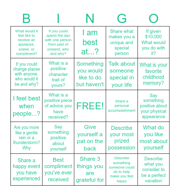 About Me Bingo Card