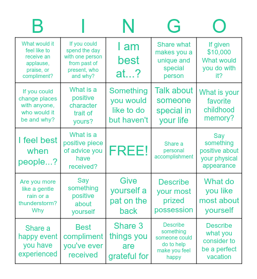 About Me Bingo Card