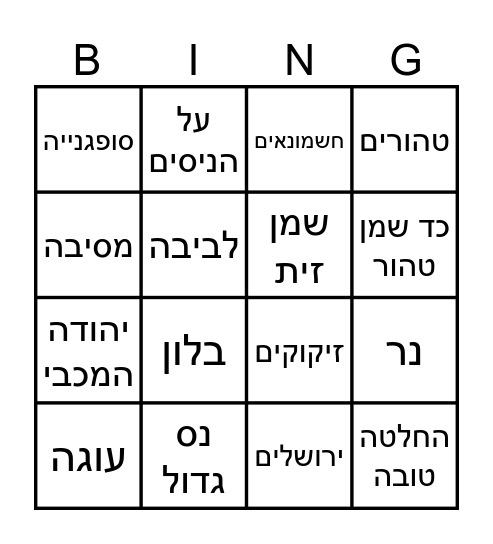 יום הולדת- חנוכה Bingo Card