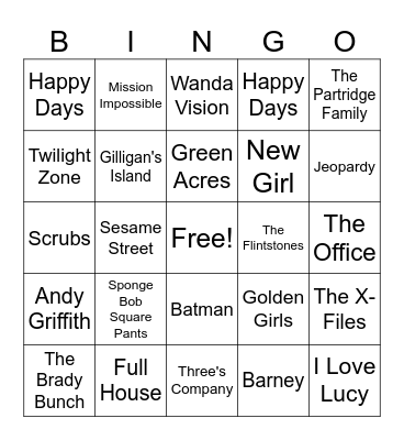TV Theme Songs Bingo Card