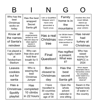 SE&A Christmas Bingo Card