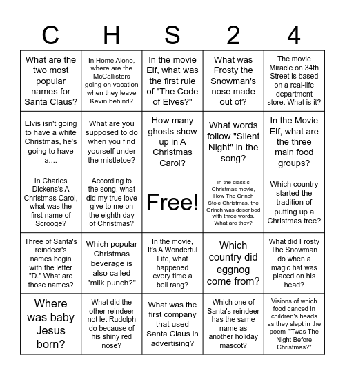 Jolly St. Nick Bingo Card