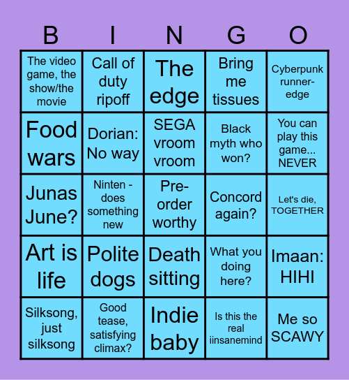 The game awards '24 Bingo Card