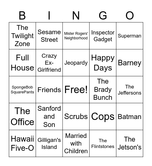 TV Show Theme Songs 4 Bingo Card