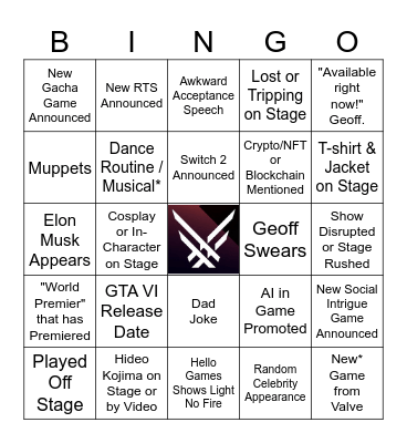Game Awards 2024 Bingo Card