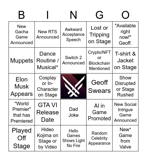 Game Awards 2024 Bingo Card