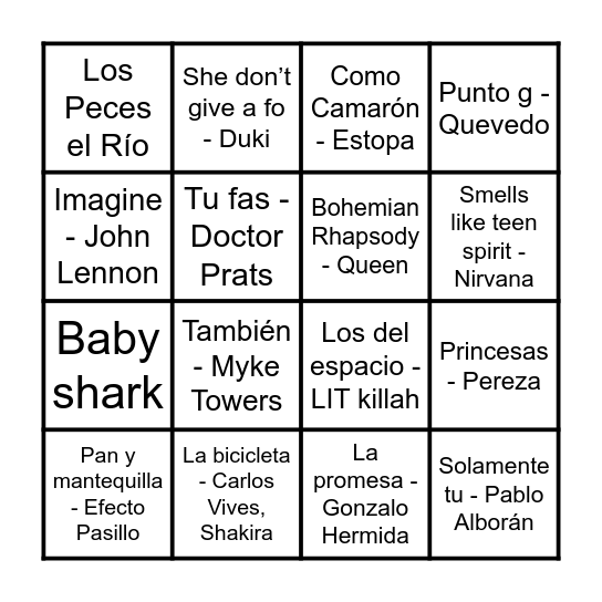 BINGO MUSICAL Bingo Card
