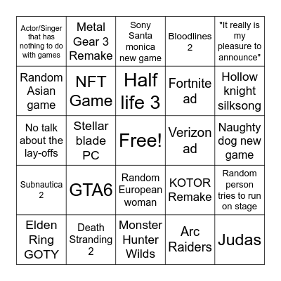 TGA 2024 Bingo Card