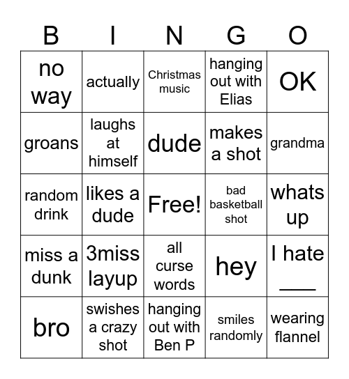 Cam BINGO Card