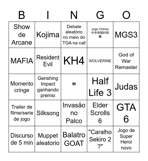 TGA 2024 Bingo Card