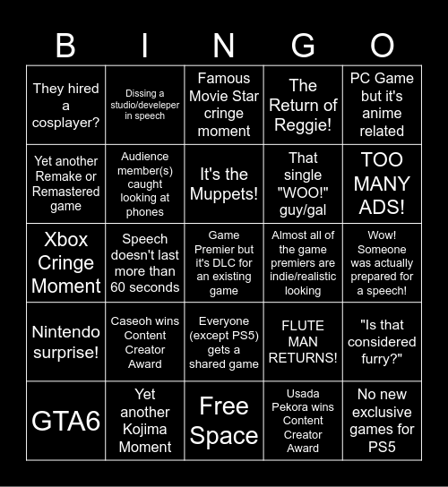 The Game Awards 2024 Bingo! Bingo Card