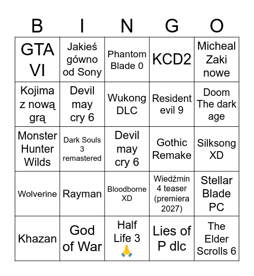 The game awards 2024 Bingo Card