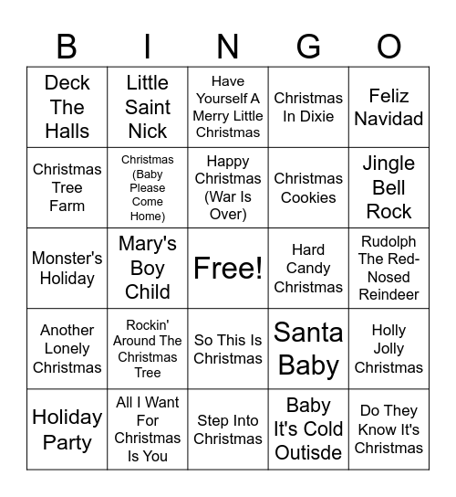 Sparks' Christmas 2024 SINGO Bingo Card