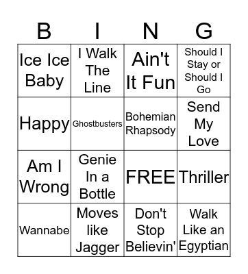 Musical Bingo Card