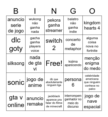 TGA BINGO Card