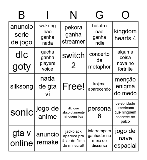 TGA BINGO Card