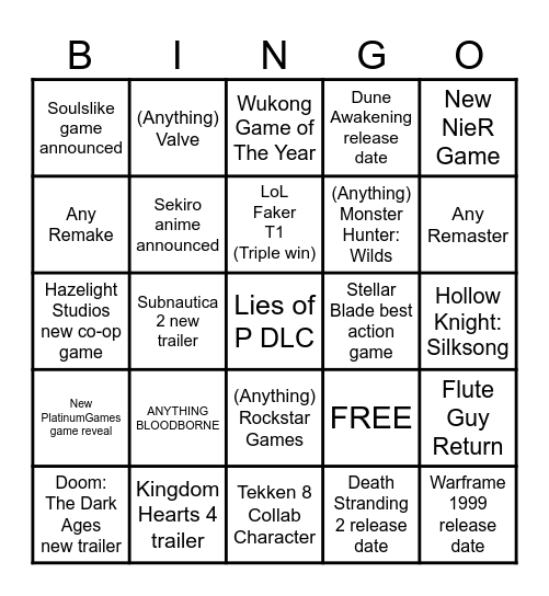 Game Awards 2024 (By Margon) Bingo Card