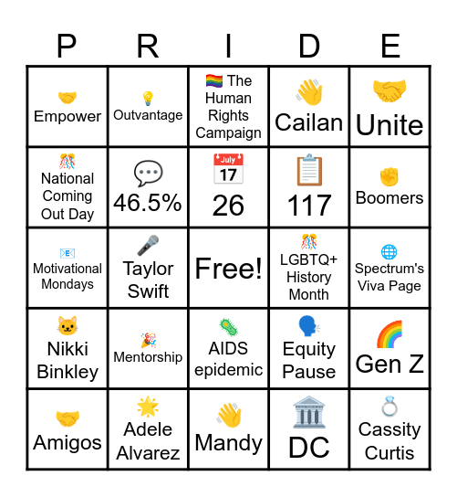 Spectrum Celebration! Bingo Card