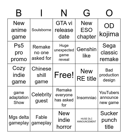 Untitled Bingo Card