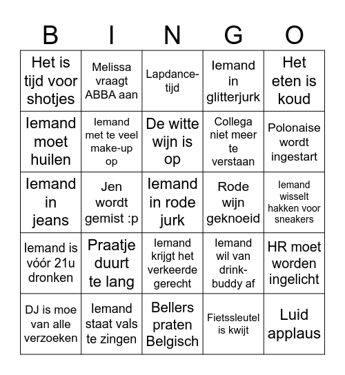 Kerstdiner Bingo Card