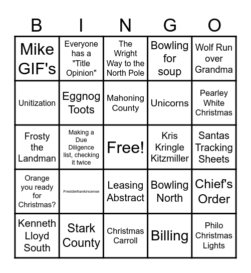 Kastner Christmas Bingo Card
