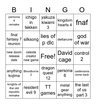 game awards Bingo Card