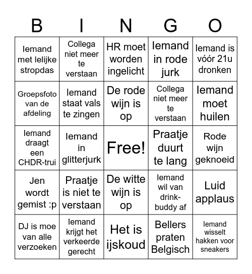 Kerstdiner Bingo Card