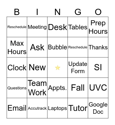 Academic Success Center Bingo Card