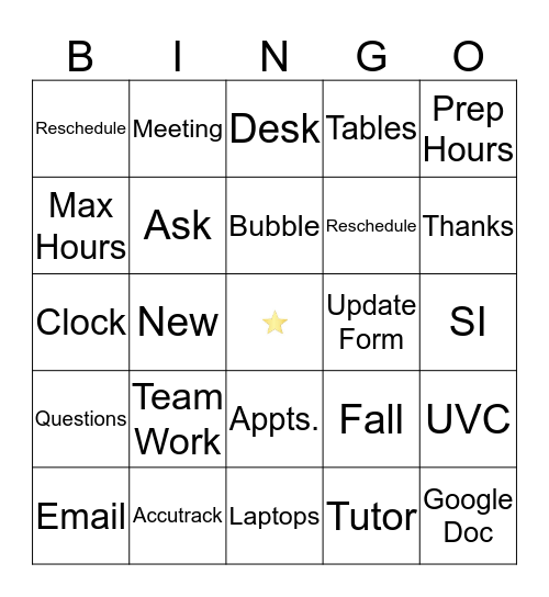 Academic Success Center Bingo Card