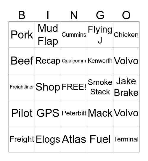 Trucking Bingo Card