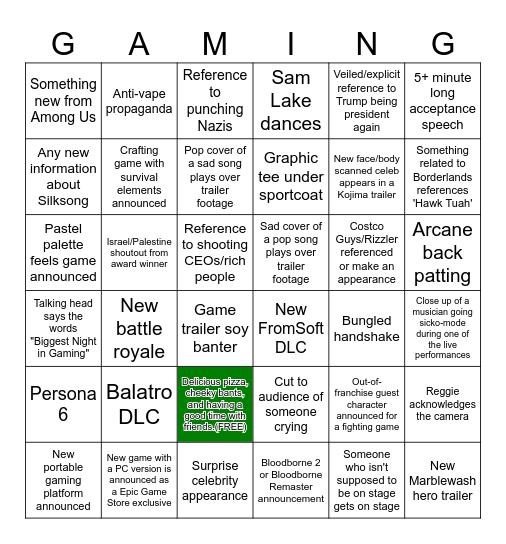 TGA 2024 Bingo Card