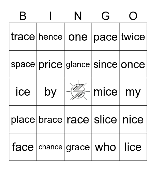 Lesson 60: _ce /s/ Bingo Card