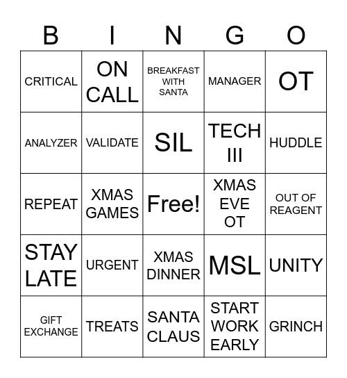 LAB XMAS BINGO Card